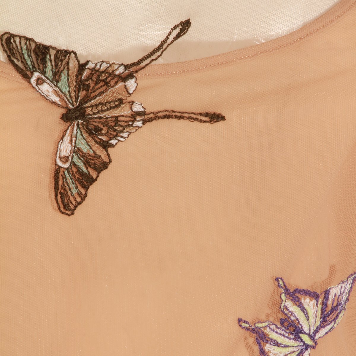 Blumarine Long-Sleeved Sheer Mesh Top with Embroidered Butterflies Neutraal