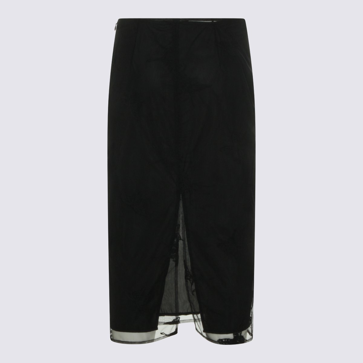 Blumarine Midi Skirt with Sheer Overlay and Floral Embroidery Zwart
