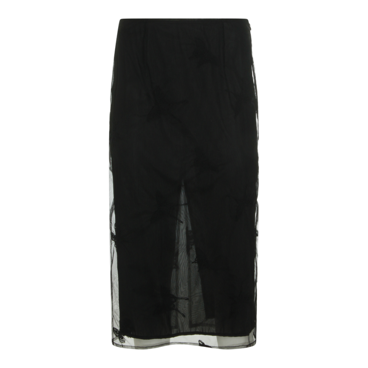 Blumarine Midi Skirt with Sheer Overlay and Floral Embroidery Zwart