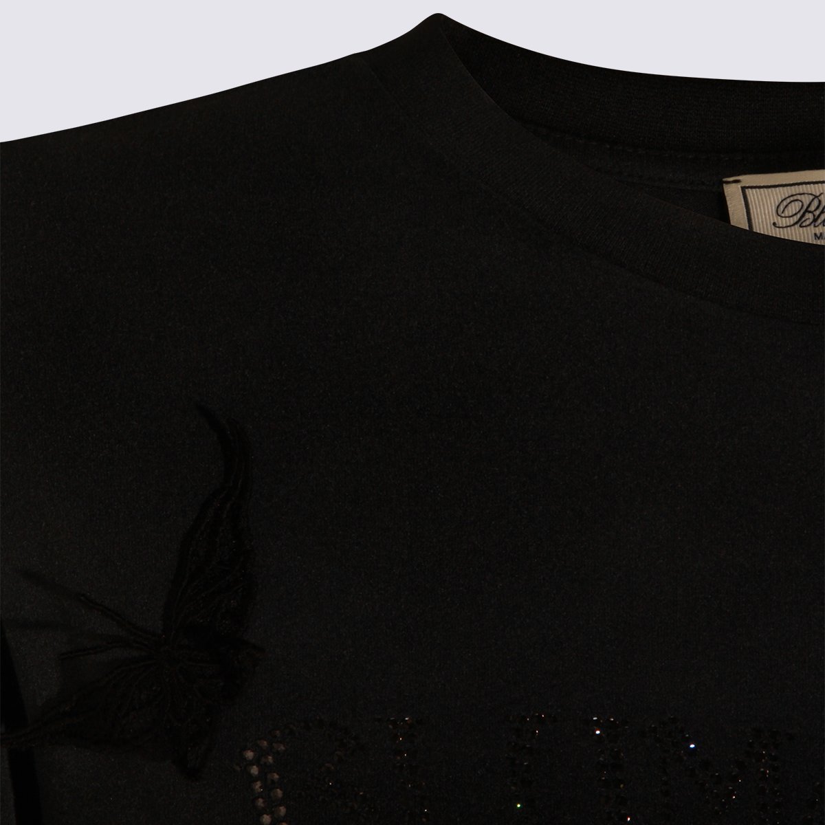 Blumarine Short-Sleeved T-Shirt With Subtle Embellishments And Butterfly Appliqués Zwart