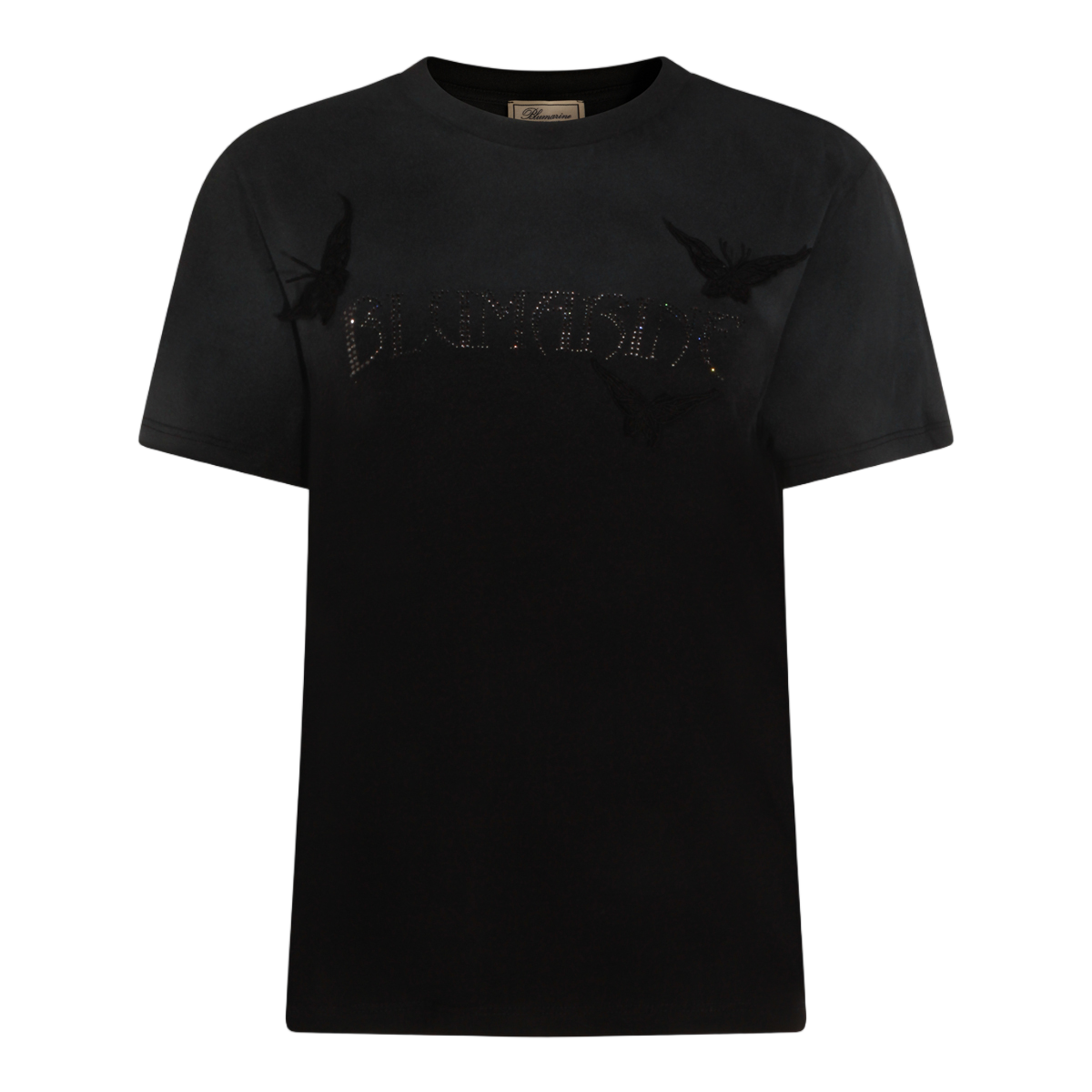 Blumarine Short-Sleeved T-Shirt With Subtle Embellishments And Butterfly Appliqués Zwart