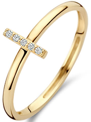 Blush Blush Ring 1252YZI/54 14k Geelgoud met balkje ingezet met zirkonia's Maat 54 Goud