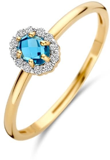 Blush Blush Ring 1258YLB/54 14k Geelgoud met Blauw Topaas en Zirkonia Maat 54 Goud