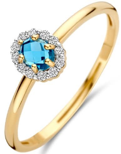 Blush Blush Ring 1258YLB/54 14k Geelgoud met Blauw Topaas en Zirkonia Maat 54 Goud