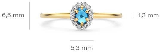 Blush Blush Ring 1258YLB/54 14k Geelgoud met Blauw Topaas en Zirkonia Maat 54 Goud