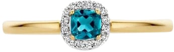 Blush Blush Ring 1636YDL/54 14k Geelgoud 0,05crt G SI Diamant en Blauwe Topaz Maat 54 Divers