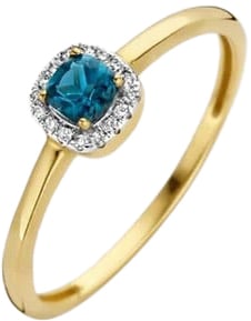 Blush Blush Ring 1636YDL/54 14k Geelgoud 0,05crt G SI Diamant en Blauwe Topaz Maat 54 Divers