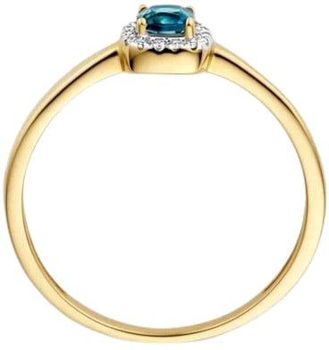 Blush Blush Ring 1636YDL/54 14k Geelgoud 0,05crt G SI Diamant en Blauwe Topaz Maat 54 Divers