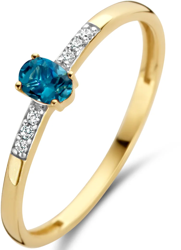 Blush Blush Ring 1637YDL/54 14k Geelgoud 0,03crt G SI Diamant en Blauwe Topaz Maat 54 Goud