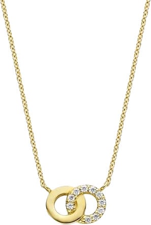 Blush 3126YZI collier14k goud dames met twee rondjes waarvvan 1 bezet met zirkonia Goud