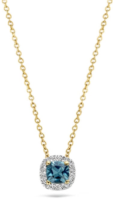 Blush Blush Collier met Hanger 3607YDL 14k Geelgoud 0,05crt G SI Diamant en Blauwe Topaz 42cm Divers