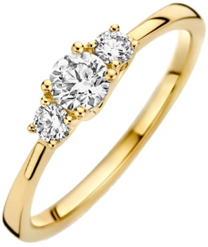 Blush Blush Ring LG1008Y/54 14k Geelgoud 1x0.30crt en 2x0.10crt G SI Briljant Lab Grown Diamanten Maat 54 Goud