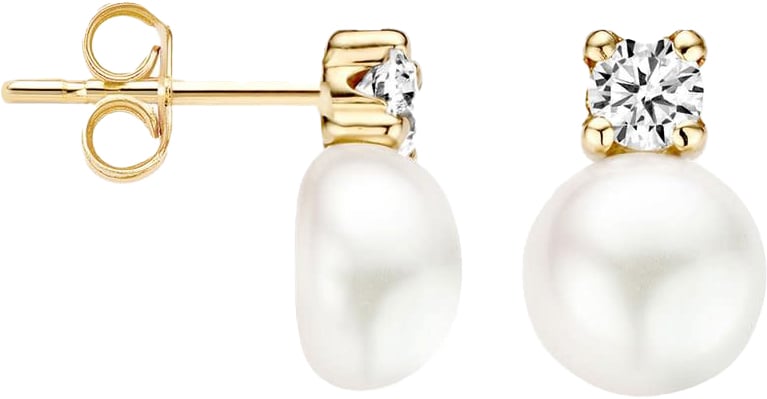 Blush 7147YPW Oorbellen 14 krt geelgoud met zirkonia en Zoetwater parel Goud
