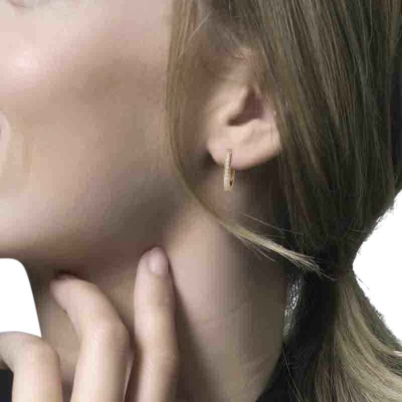 Blush Blush Oorbellen 7234BZI 14k Geelgoud Ovaal gezet met Briljant geslepen Zirkonia 1.9mm x 15.4mm Goud