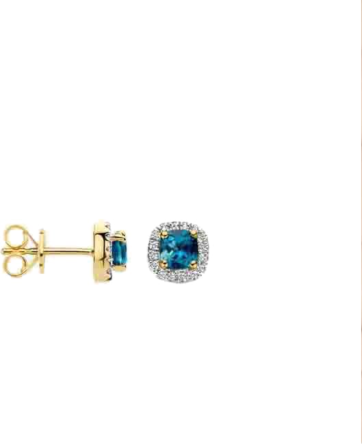 Blush Blush Oorbellen 7629YDL 14k Geelgoud 2x 0,05crt G SI Diamant en Blue Topaz Goud