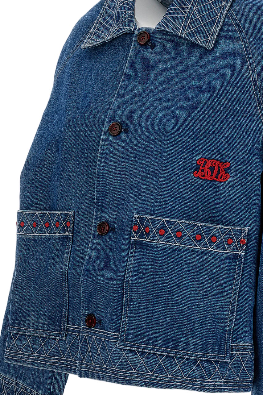 BODE Blue Embroidered Denim Jacket Blauw
