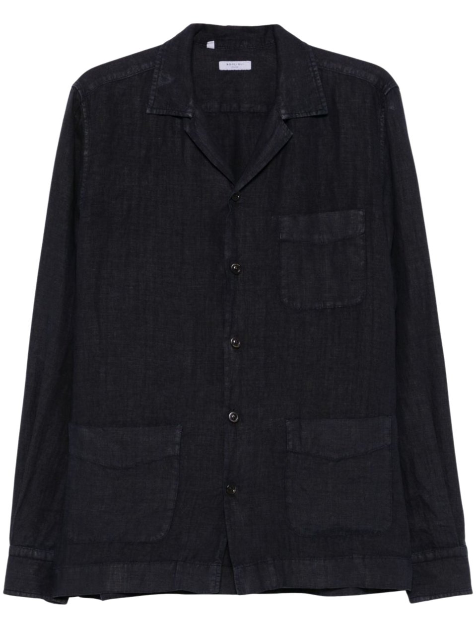 Boglioli Relaxed Fit Black Camp Collar Shirt Zwart