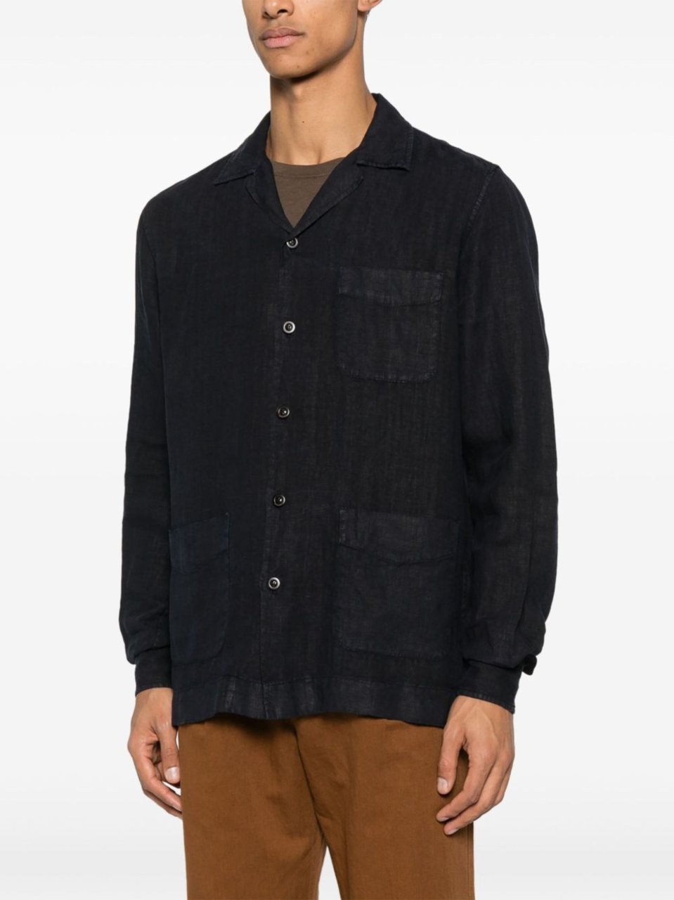 Boglioli Relaxed Fit Black Camp Collar Shirt Zwart