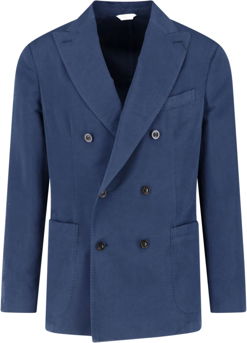 Boglioli Blue Cotton-Silk Double-Breasted Blazer Blauw