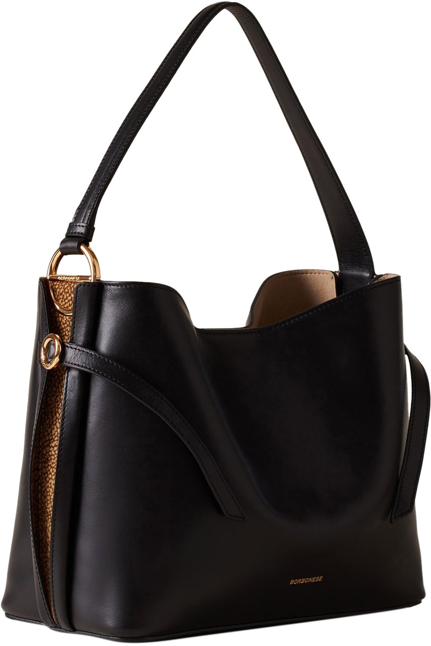Borbonese BRIDLE MEDIUM BUCKET BAG Zwart
