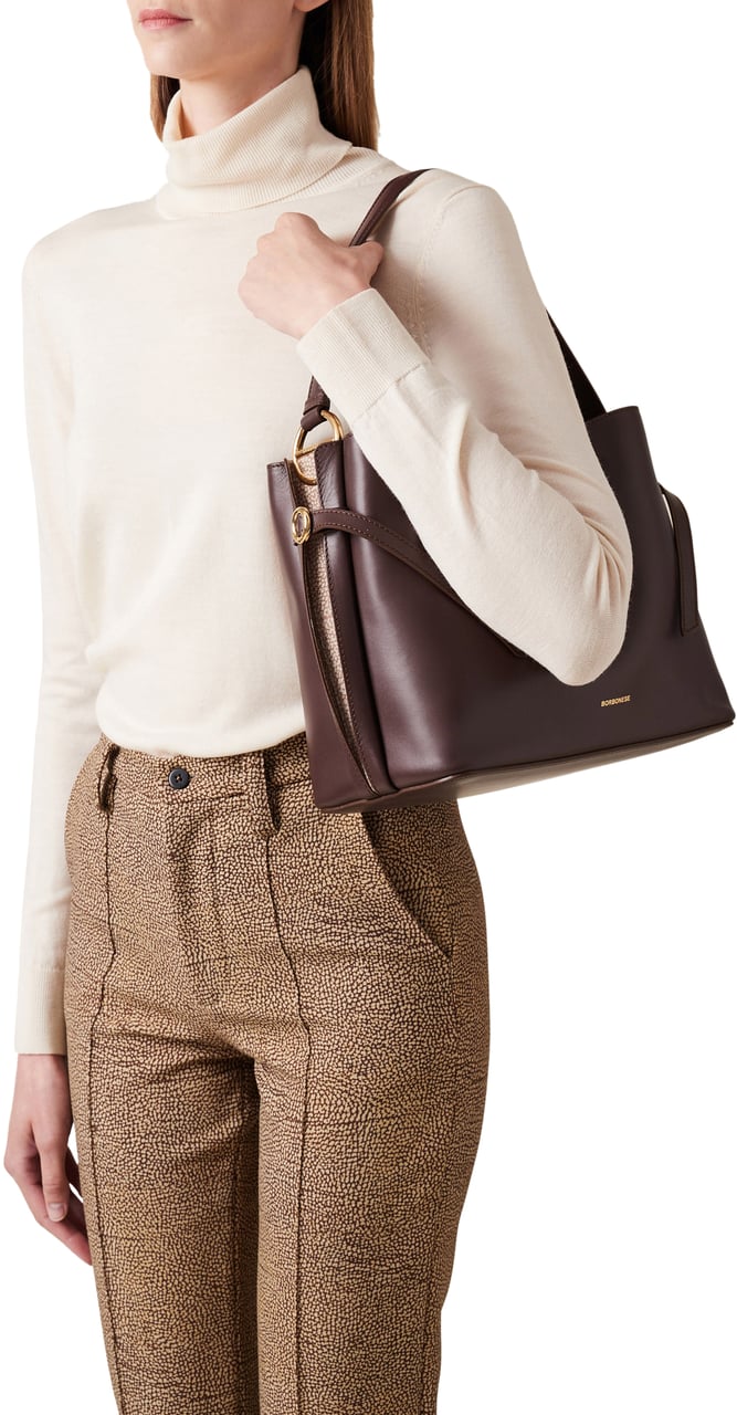 Borbonese BRIDLE MEDIUM BUCKET BAG Maroon