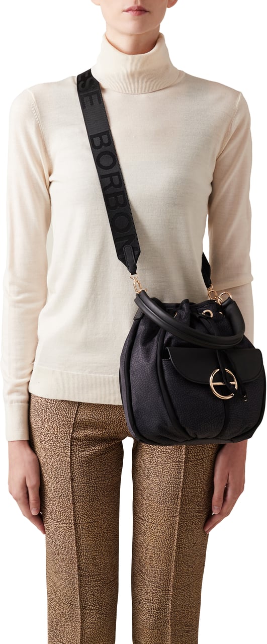 Borbonese COTTAGE BUCKET BAG Zwart