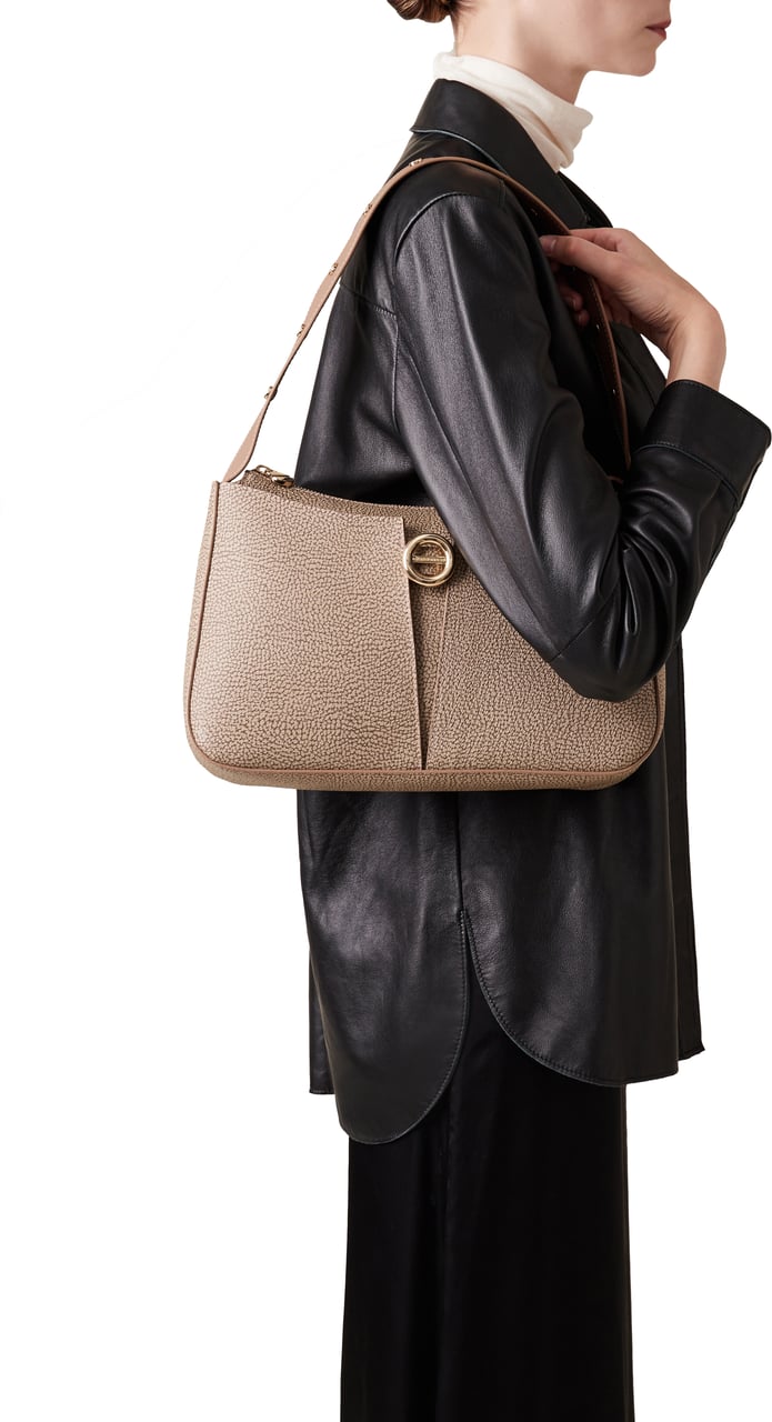 Borbonese TULIP MEDIUM HOBO BAG Beige