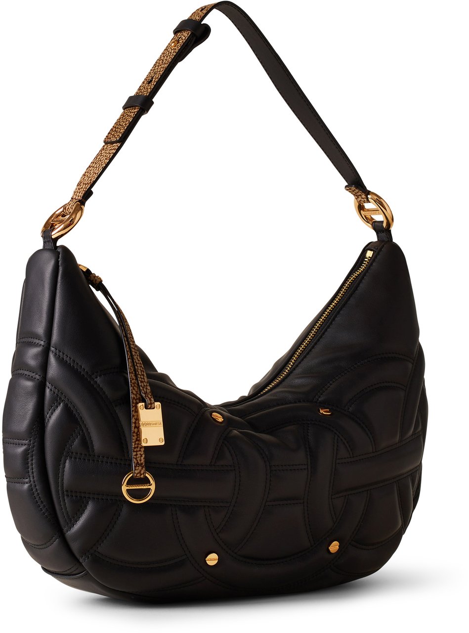 Borbonese RONDO’ MEDIUM HOBO BAG Zwart