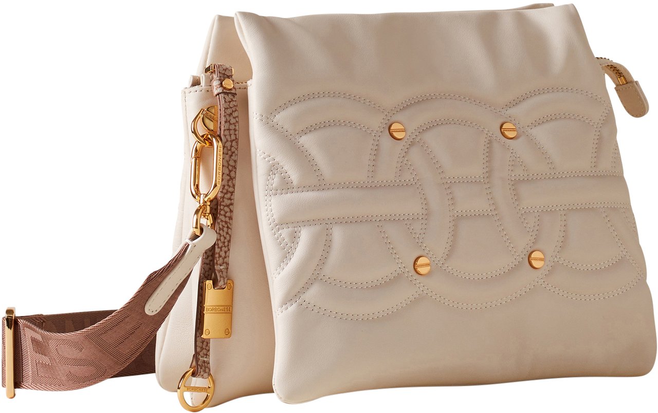 Borbonese RONDO’ MEDIUM TRIFOLD CROSSBODY BAG Wit