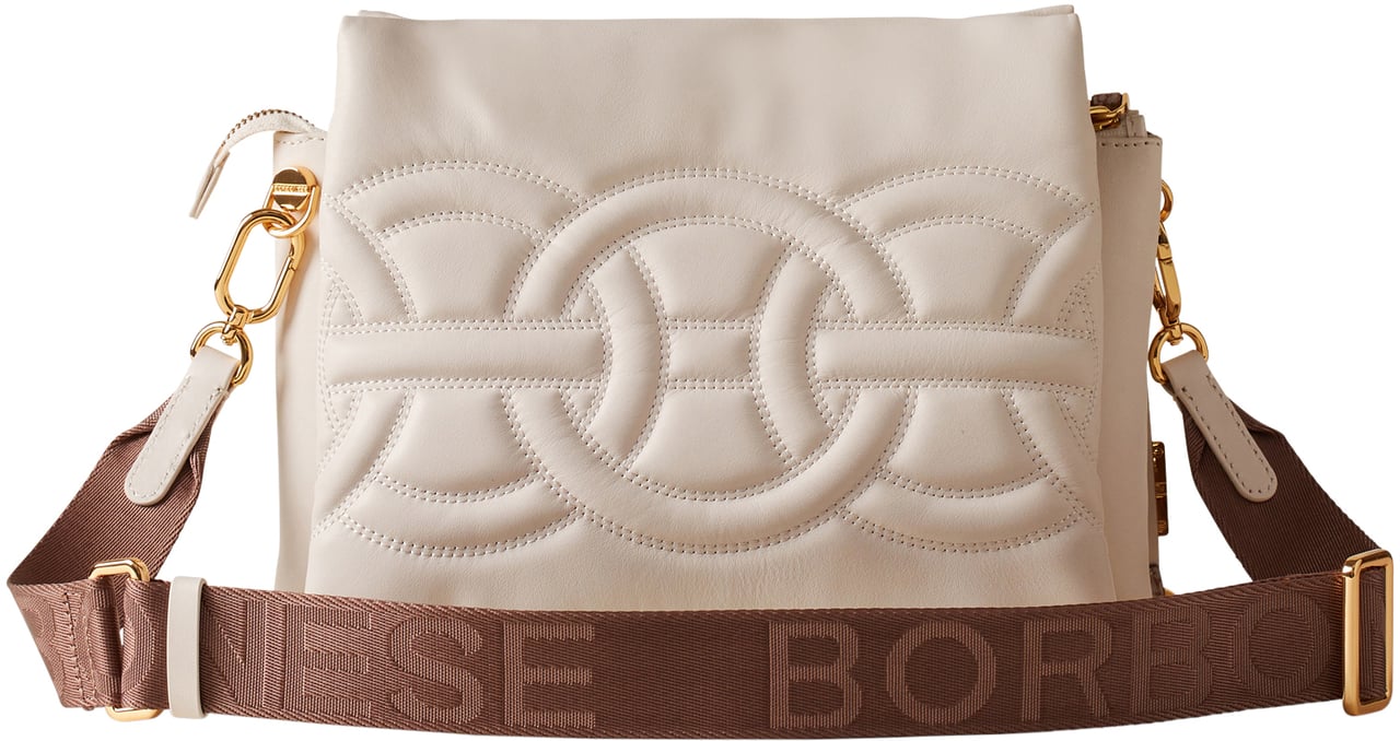Borbonese RONDO’ MEDIUM TRIFOLD CROSSBODY BAG Wit