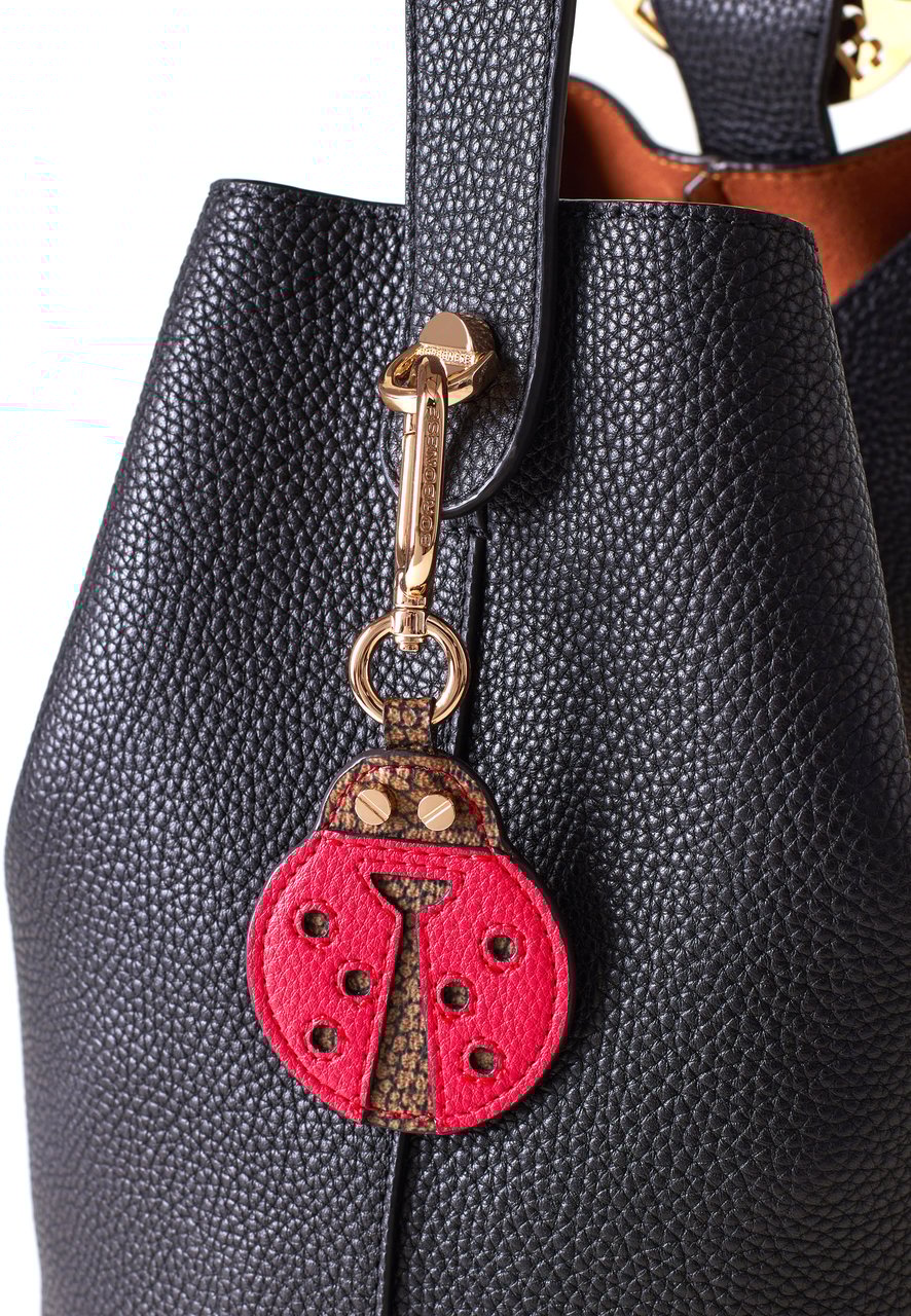 Borbonese OP coated canvas & leather key ring Bruin