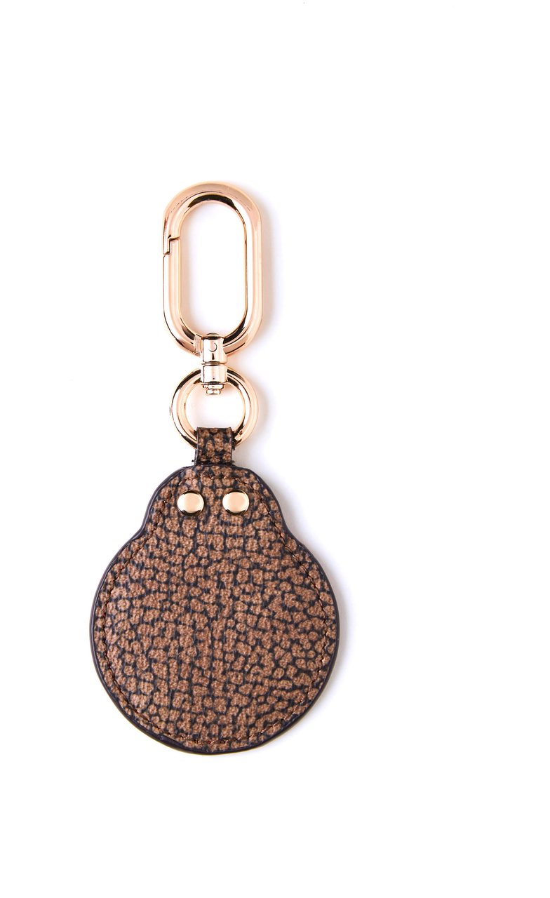 Borbonese OP coated canvas & leather key ring Bruin