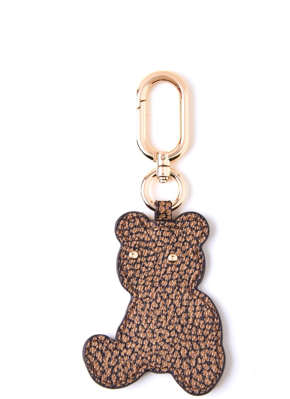 Borbonese OP coated canvas & leather key ring Bruin