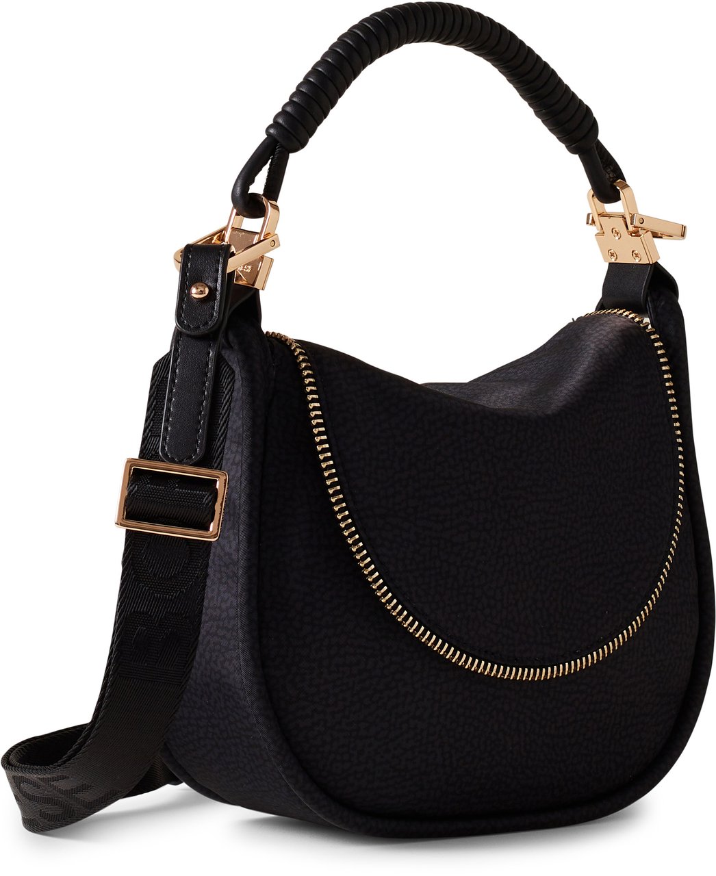 Borbonese HORSEBACK HOBO SMALL - OP Recycled fabric shoulder bag Zwart