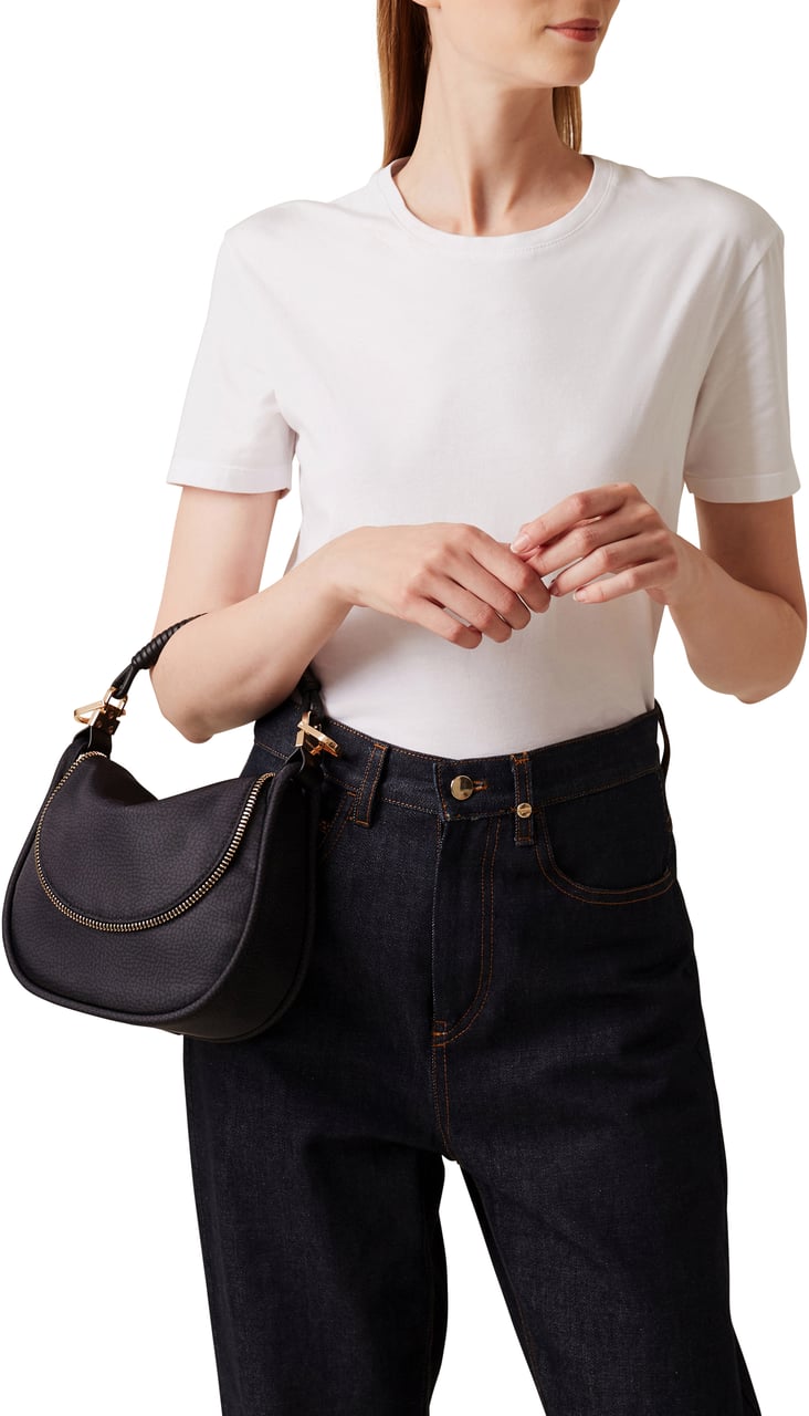 Borbonese HORSEBACK HOBO SMALL - OP Recycled fabric shoulder bag Zwart