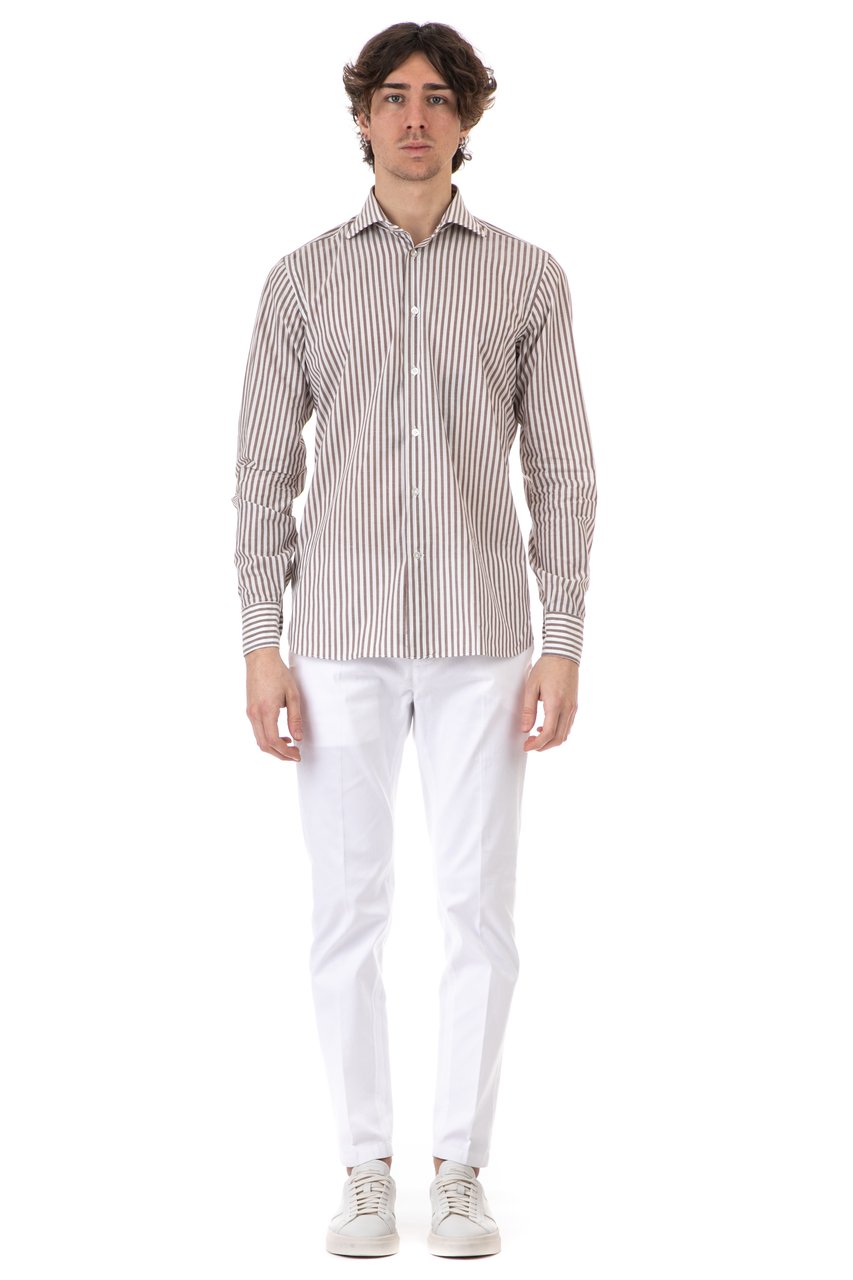 Borriello Napoli Flamed Cotton Stripe Shirt Wit