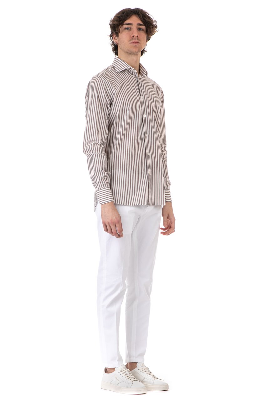 Borriello Napoli Flamed Cotton Stripe Shirt Wit