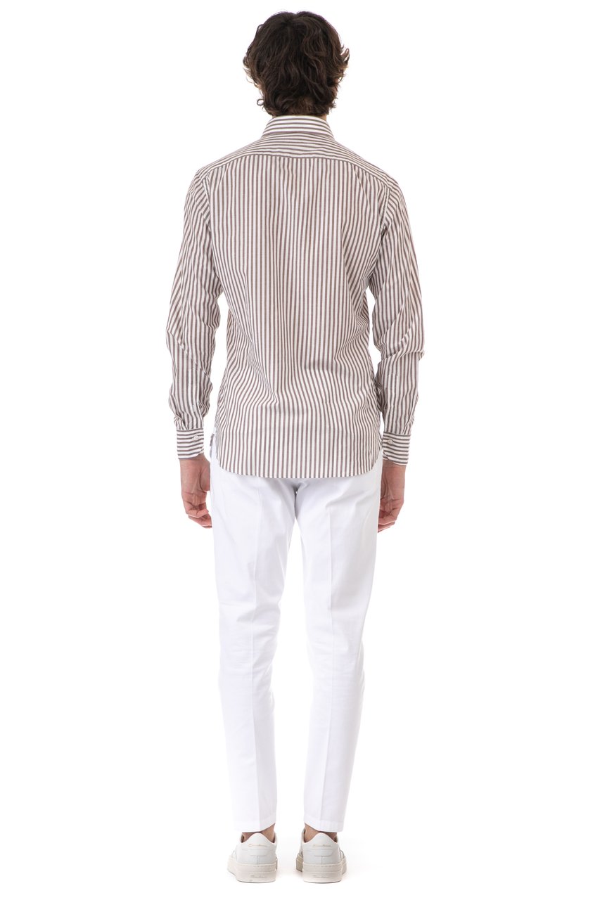 Borriello Napoli Flamed Cotton Stripe Shirt Wit