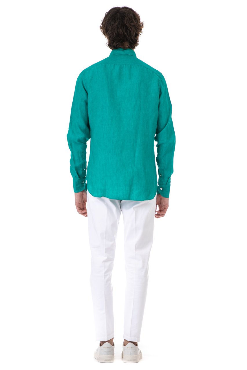 Borriello Napoli Pure Linen Long-Sleeve Shirt with Mother-of-Pearl Buttons Blauw