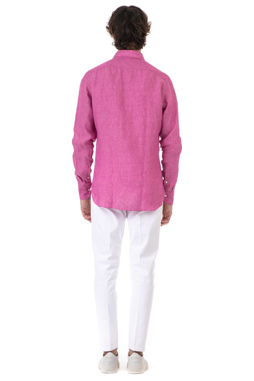 Borriello Napoli Vibrant Pink Linen Shirt with Mother-of-Pearl Buttons Roze