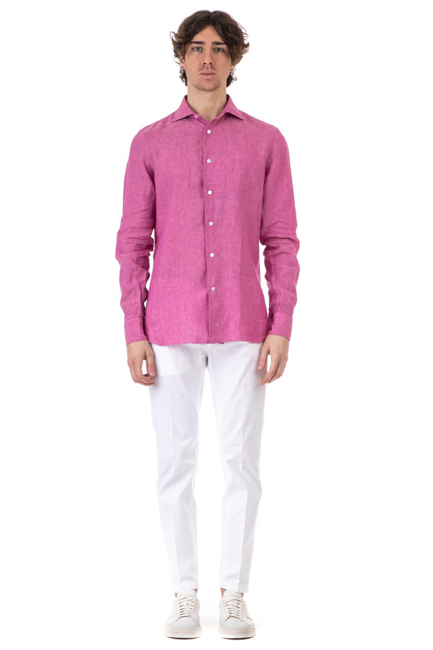 Borriello Napoli Vibrant Pink Linen Shirt with Mother-of-Pearl Buttons Roze