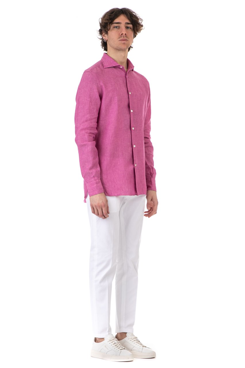 Borriello Napoli Vibrant Pink Linen Shirt with Mother-of-Pearl Buttons Roze
