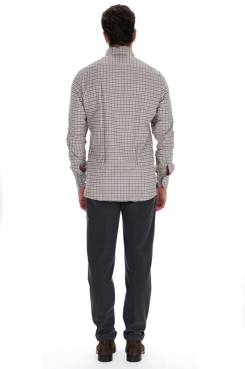 Borriello Napoli Flannel Vichy Tailored Shirt Grijs