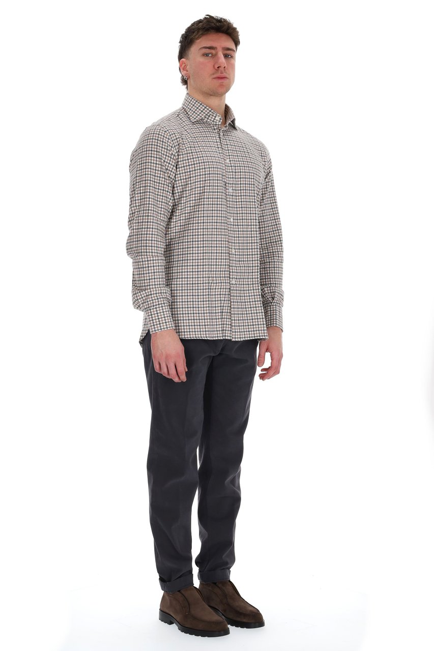 Borriello Napoli Flannel Vichy Tailored Shirt Grijs