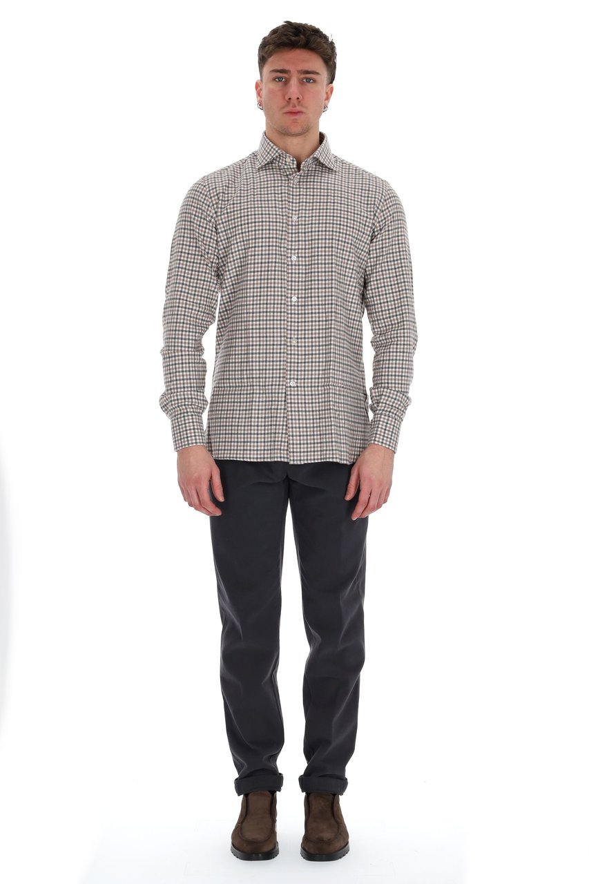Borriello Napoli Flannel Vichy Tailored Shirt Grijs