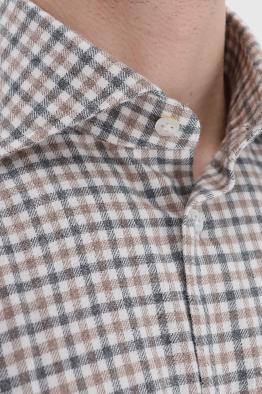 Borriello Napoli Flannel Vichy Tailored Shirt Grijs