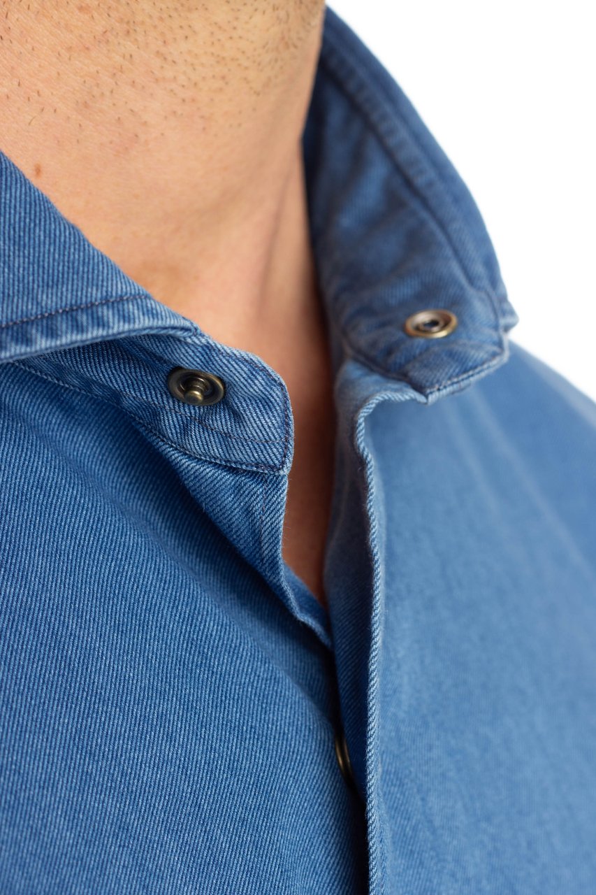 Borriello Napoli Denim Shirt with Press-Stud Buttons Blauw