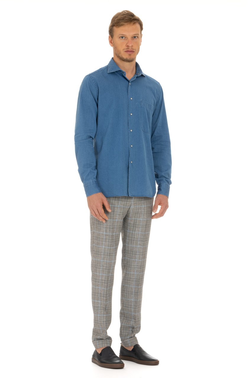Borriello Napoli Denim Shirt with Press-Stud Buttons Blauw