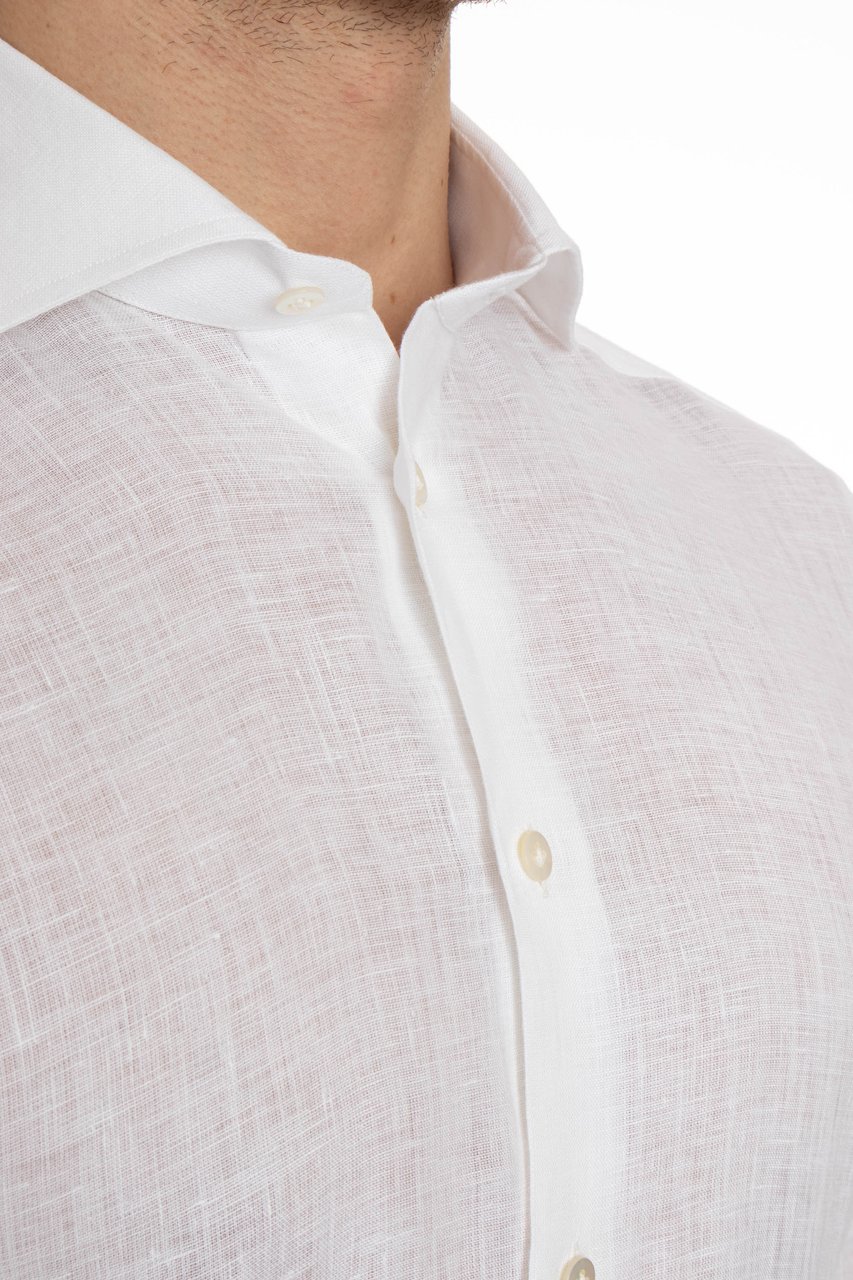 Borriello Napoli Solid Linen Tailored Shirt Wit