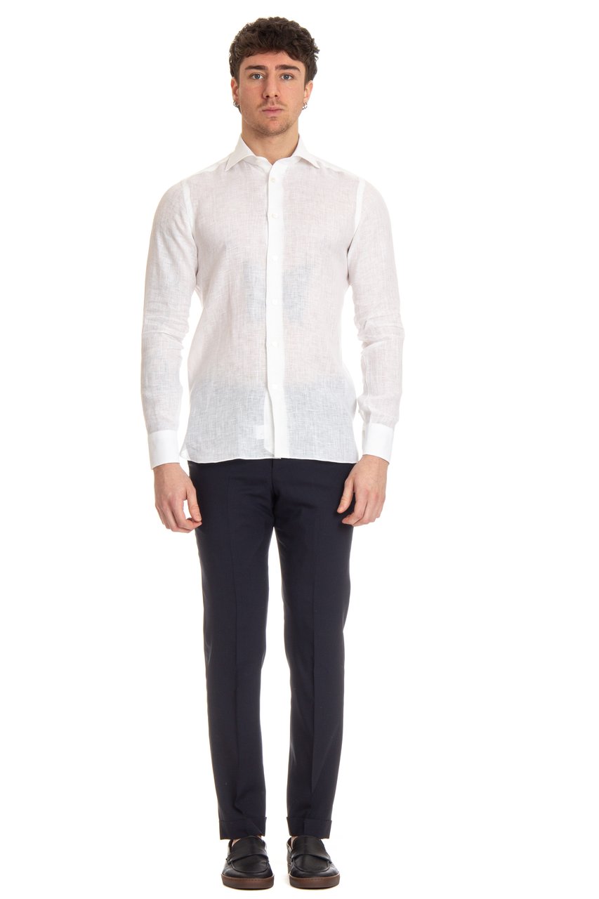 Borriello Napoli Solid Linen Tailored Shirt Wit